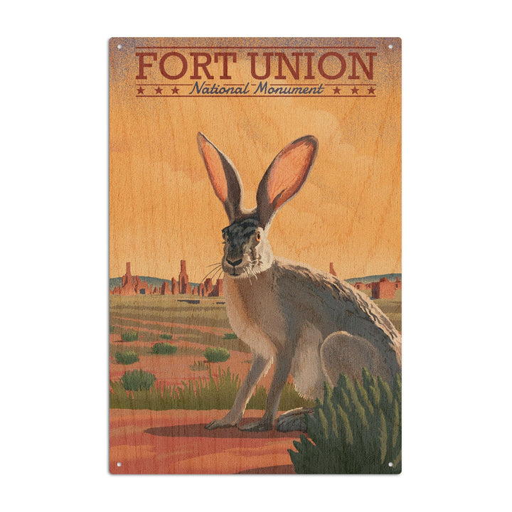 Fort Union, New Mexico, Jackrabbit, Lithograph, Lantern Press Artwork, Wood Signs and Postcards Wood Lantern Press 10 x 15 Wood Sign 