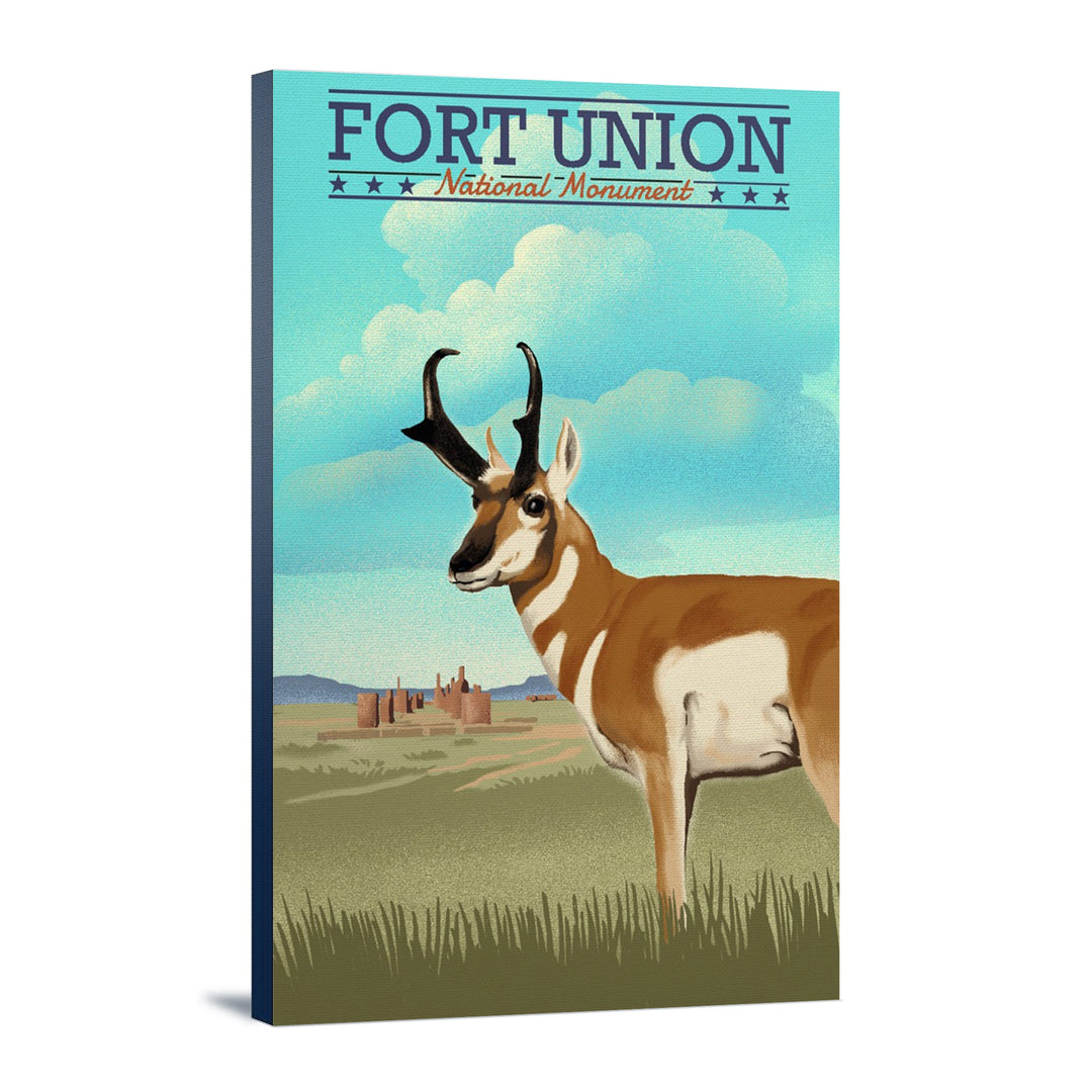 Fort Union, New Mexico, Pronghorn Antelope, Lithograph, Lantern Press Artwork, Stretched Canvas Canvas Lantern Press 16x24 Stretched Canvas 