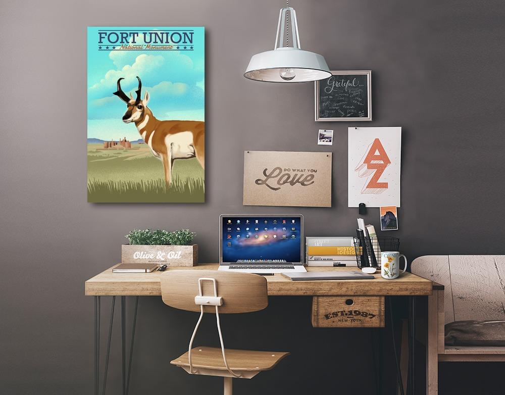 Fort Union, New Mexico, Pronghorn Antelope, Lithograph, Lantern Press Artwork, Stretched Canvas Canvas Lantern Press 