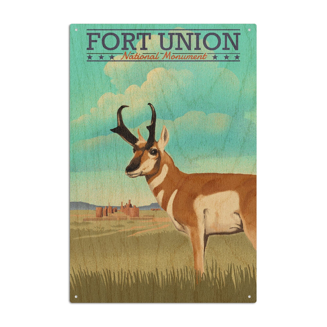 Fort Union, New Mexico, Pronghorn Antelope, Lithograph, Lantern Press Artwork, Wood Signs and Postcards Wood Lantern Press 10 x 15 Wood Sign 