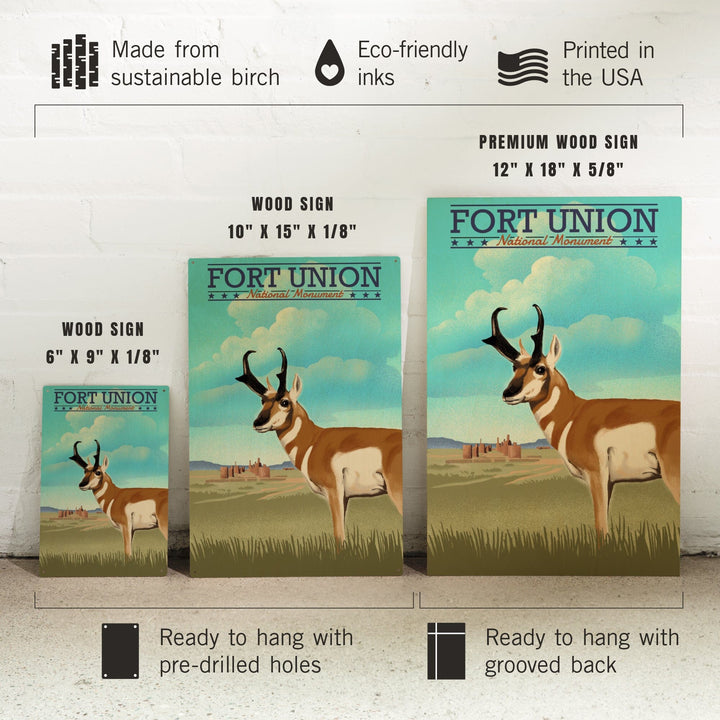 Fort Union, New Mexico, Pronghorn Antelope, Lithograph, Lantern Press Artwork, Wood Signs and Postcards Wood Lantern Press 