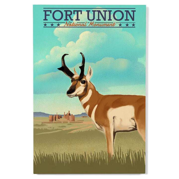 Fort Union, New Mexico, Pronghorn Antelope, Lithograph, Lantern Press Artwork, Wood Signs and Postcards Wood Lantern Press 