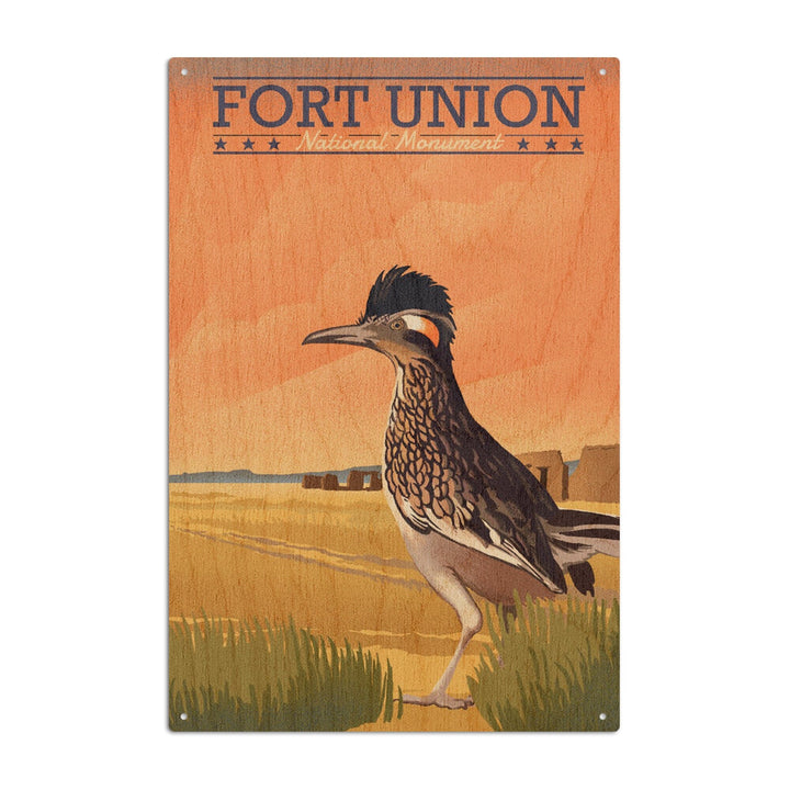 Fort Union, New Mexico, Roadrunner, Lithograph, Lantern Press Artwork, Wood Signs and Postcards Wood Lantern Press 10 x 15 Wood Sign 