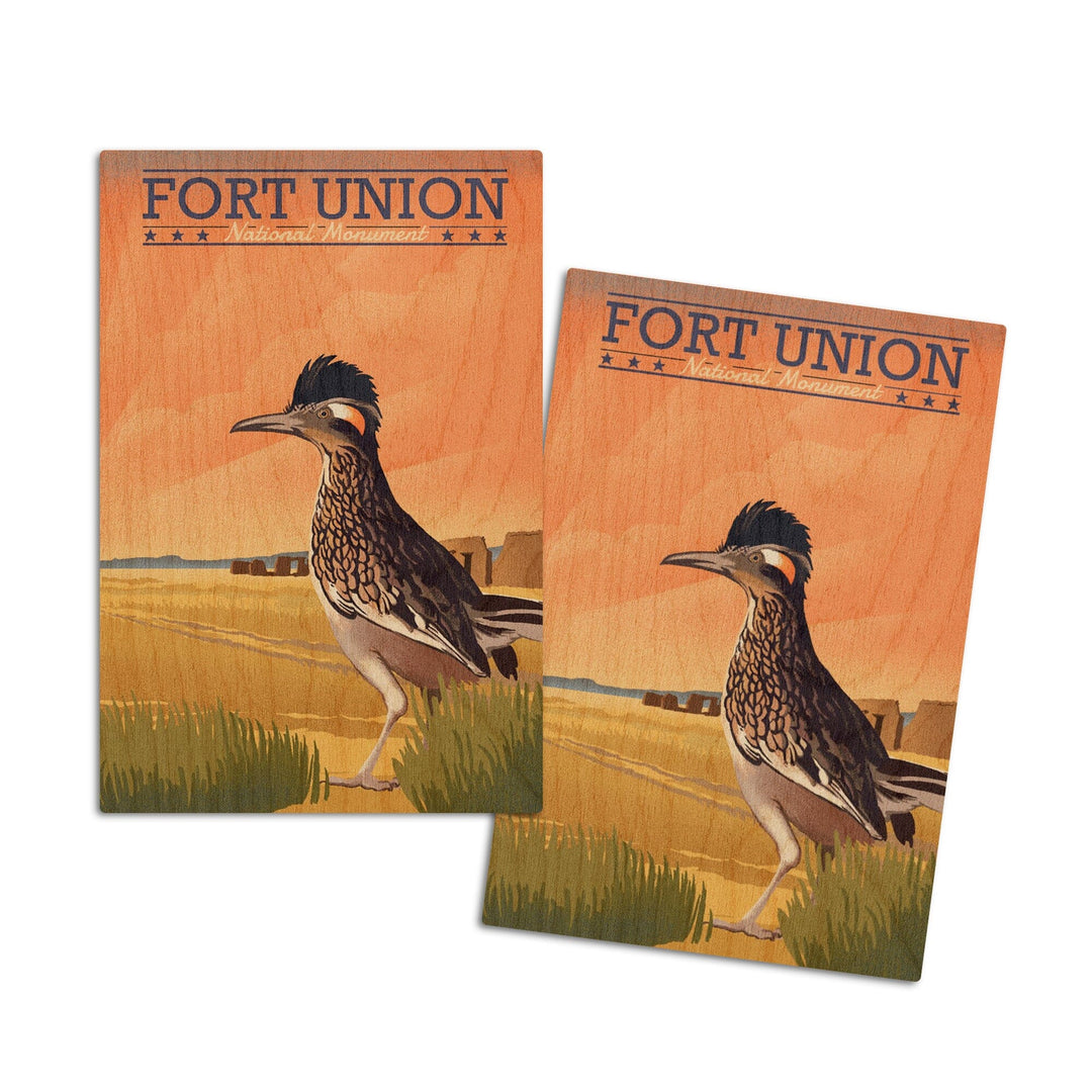 Fort Union, New Mexico, Roadrunner, Lithograph, Lantern Press Artwork, Wood Signs and Postcards Wood Lantern Press 4x6 Wood Postcard Set 