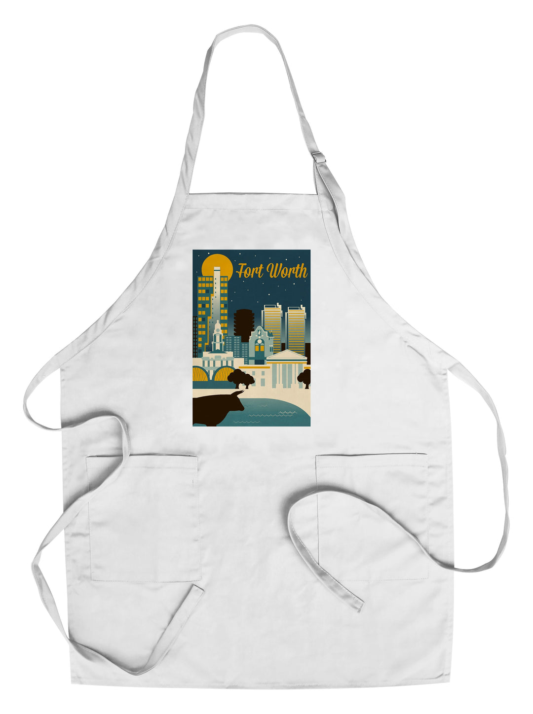 Fort Worth, Texas, Retro Skyline Series, Lantern Press Artwork, Towels and Aprons Kitchen Lantern Press Chef's Apron 