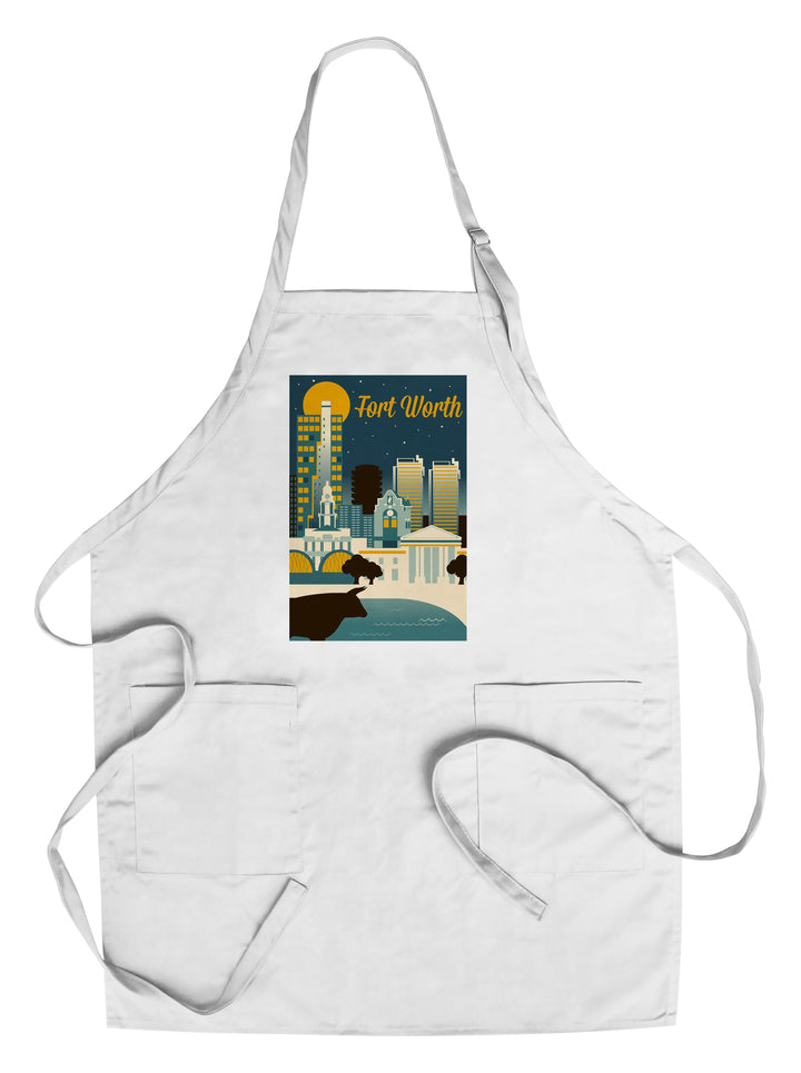 Fort Worth, Texas, Retro Skyline Series, Lantern Press Artwork, Towels and Aprons Kitchen Lantern Press Chef's Apron 
