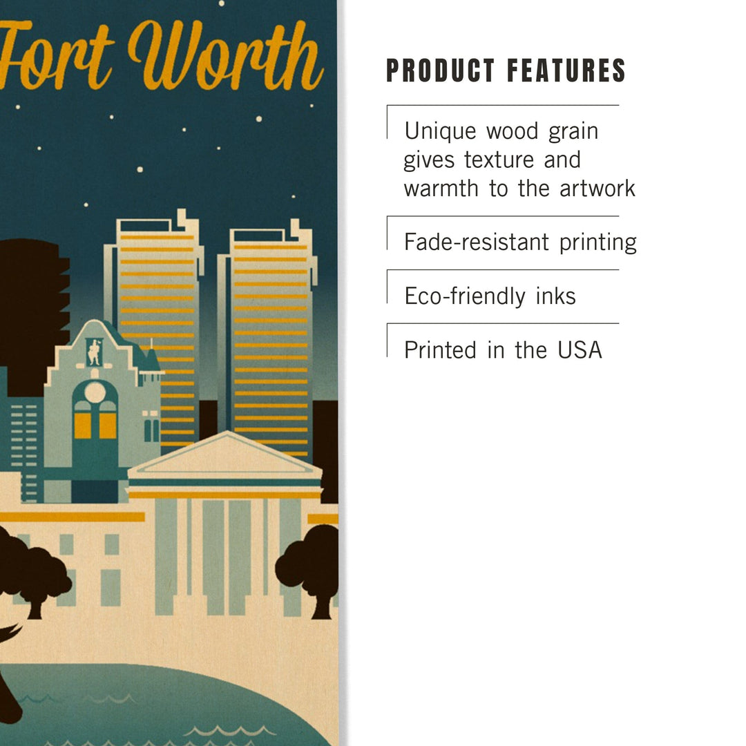 Fort Worth, Texas, Retro Skyline Series, Lantern Press Artwork, Wood Signs and Postcards Wood Lantern Press 