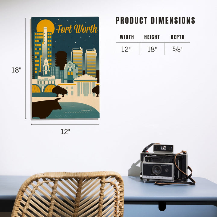 Fort Worth, Texas, Retro Skyline Series, Lantern Press Artwork, Wood Signs and Postcards - Lantern Press
