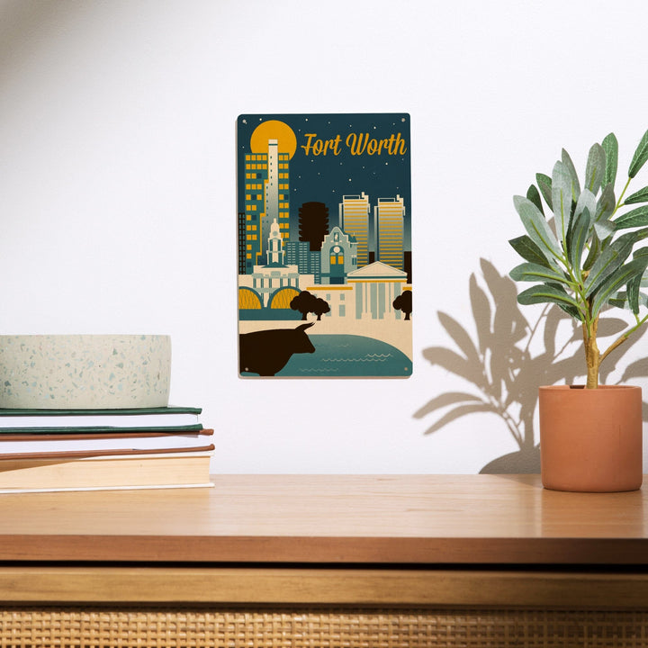Fort Worth, Texas, Retro Skyline Series, Lantern Press Artwork, Wood Signs and Postcards - Lantern Press