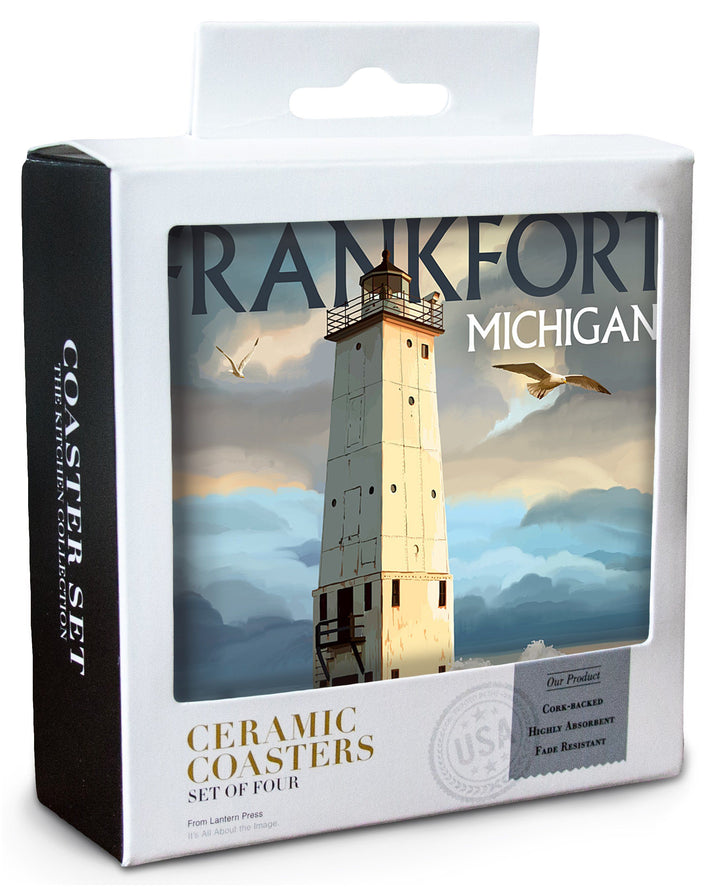 Frankfort Lighthouse, Michigan, Lantern Press Artwork, Coaster Set Coasters Lantern Press 
