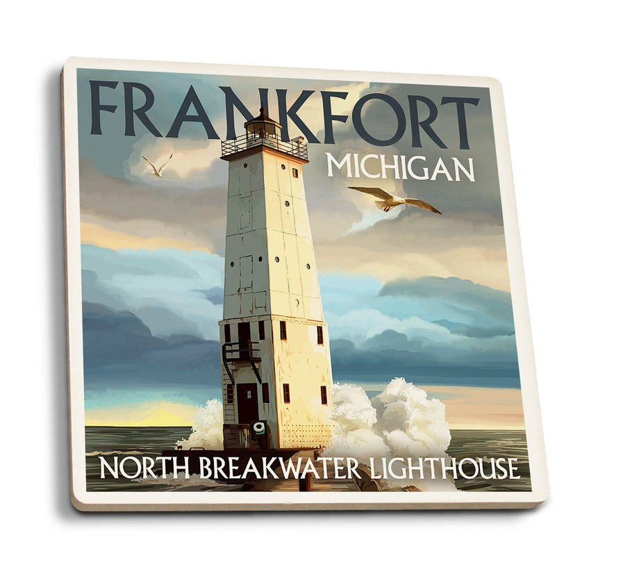 Frankfort Lighthouse, Michigan, Lantern Press Artwork, Coaster Set Coasters Lantern Press 