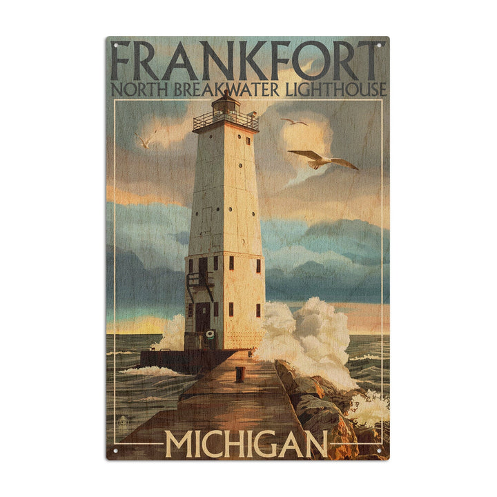 Frankfort Lighthouse, Michigan, Lantern Press Artwork, Wood Signs and Postcards Wood Lantern Press 10 x 15 Wood Sign 