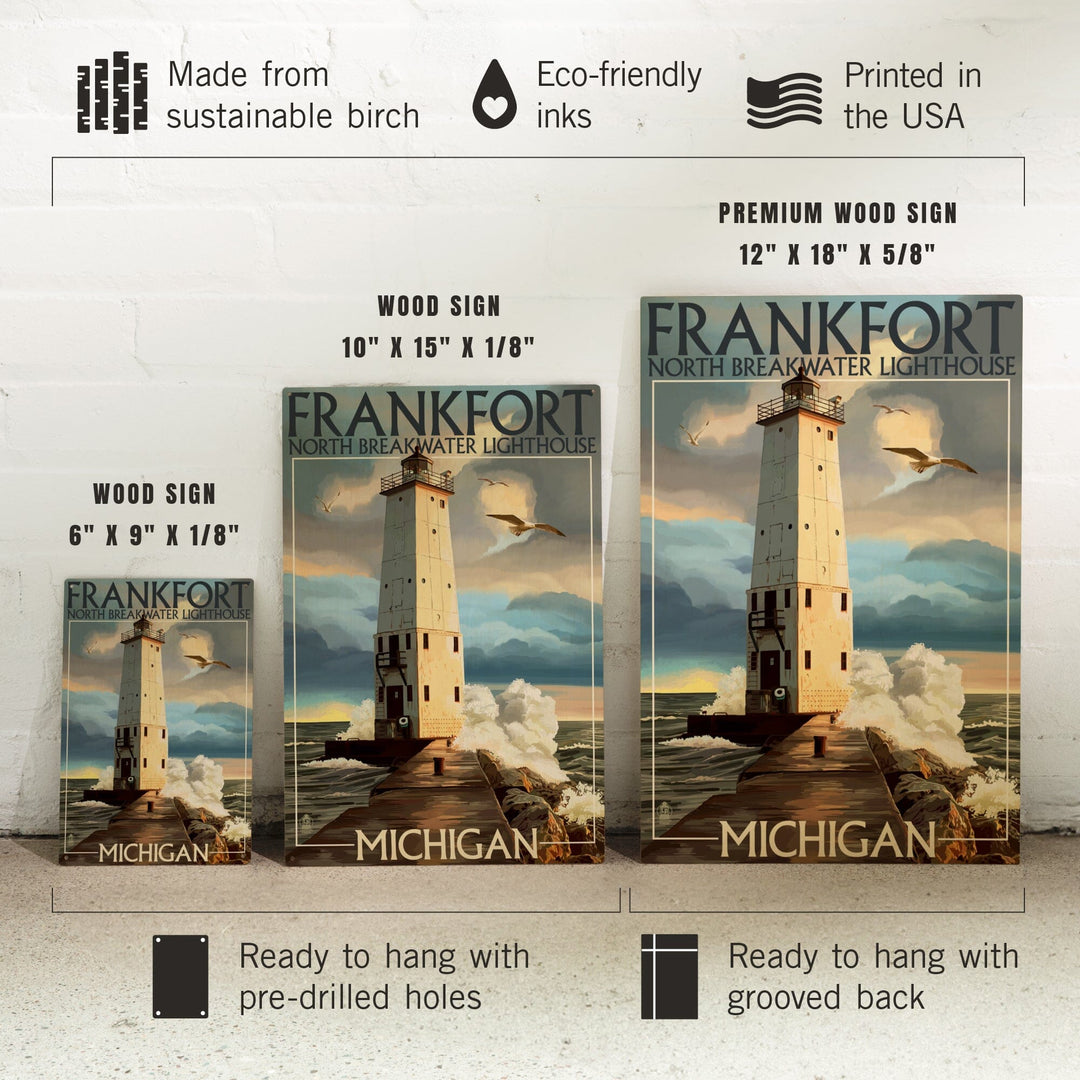 Frankfort Lighthouse, Michigan, Lantern Press Artwork, Wood Signs and Postcards Wood Lantern Press 