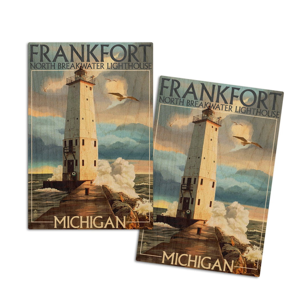 Frankfort Lighthouse, Michigan, Lantern Press Artwork, Wood Signs and Postcards Wood Lantern Press 4x6 Wood Postcard Set 