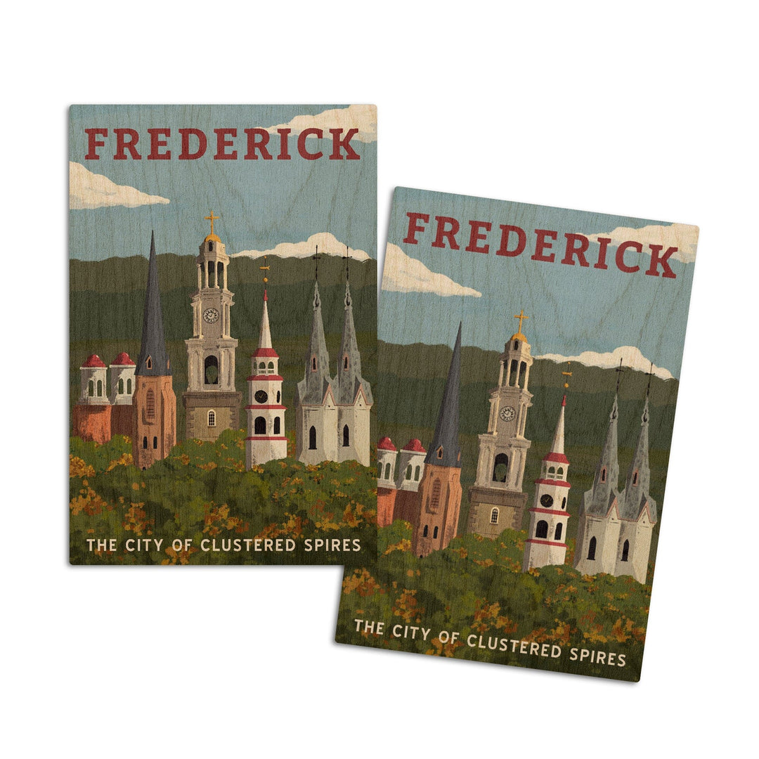 Frederick, Maryland, City of Clustered Spires, Lantern Press Artwork, Wood Signs and Postcards Wood Lantern Press 4x6 Wood Postcard Set 