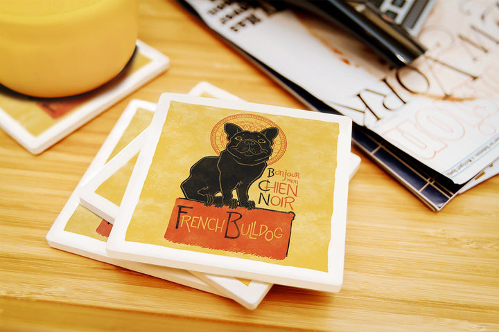 French Bulldog, Retro Chien Noir Ad, Lantern Press Artwork, Coaster Set Coasters Lantern Press 