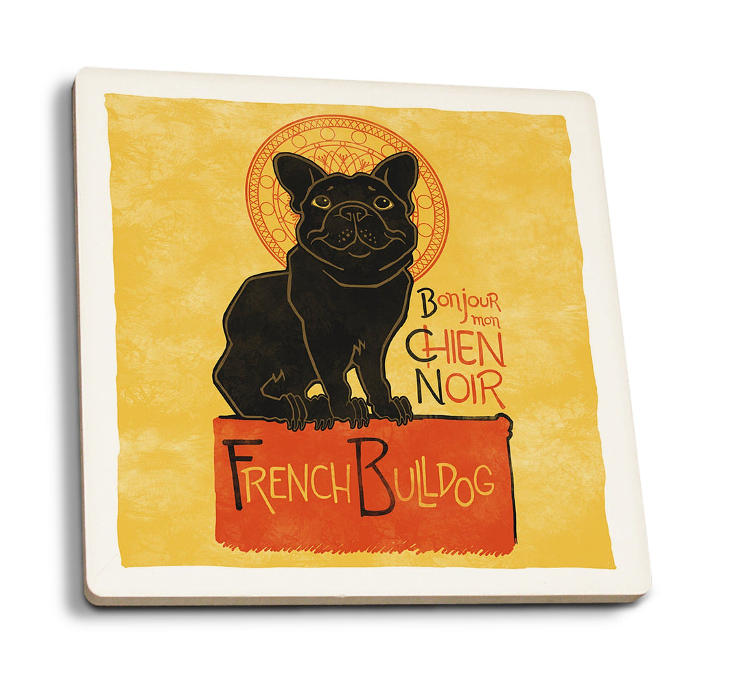 French Bulldog, Retro Chien Noir Ad, Lantern Press Artwork, Coaster Set Coasters Lantern Press 