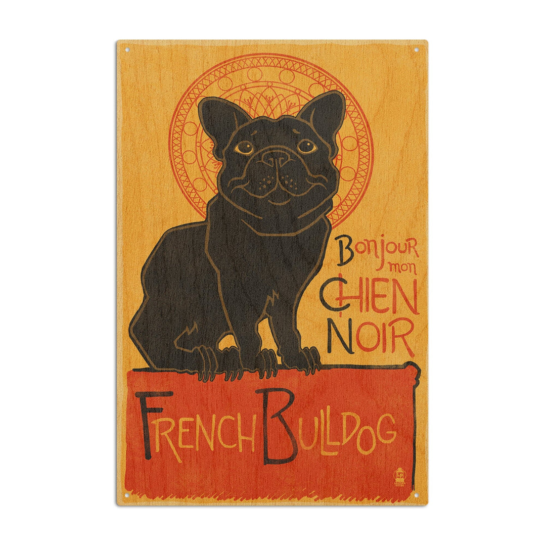 French Bulldog, Retro Chien Noir Ad, Lantern Press Artwork, Wood Signs and Postcards Wood Lantern Press 10 x 15 Wood Sign 