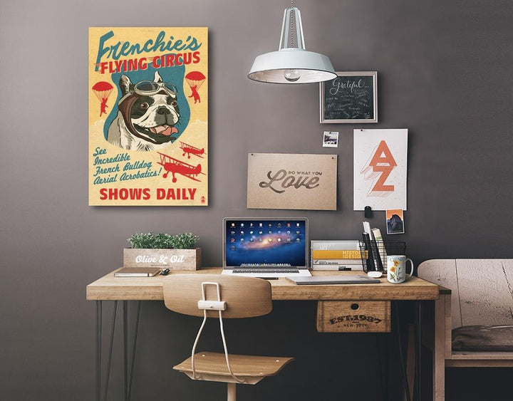 French Bulldog, Retro Flying Circus Ad, Lantern Press Artwork, Stretched Canvas Canvas Lantern Press 