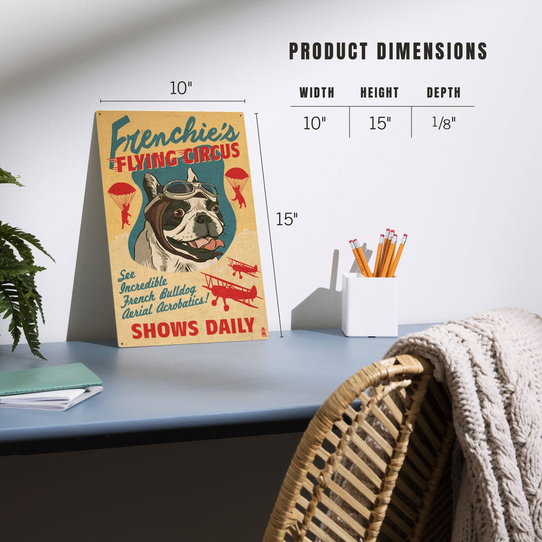 French Bulldog, Retro Flying Circus Ad, Lantern Press Artwork, Wood Signs and Postcards Wood Lantern Press 
