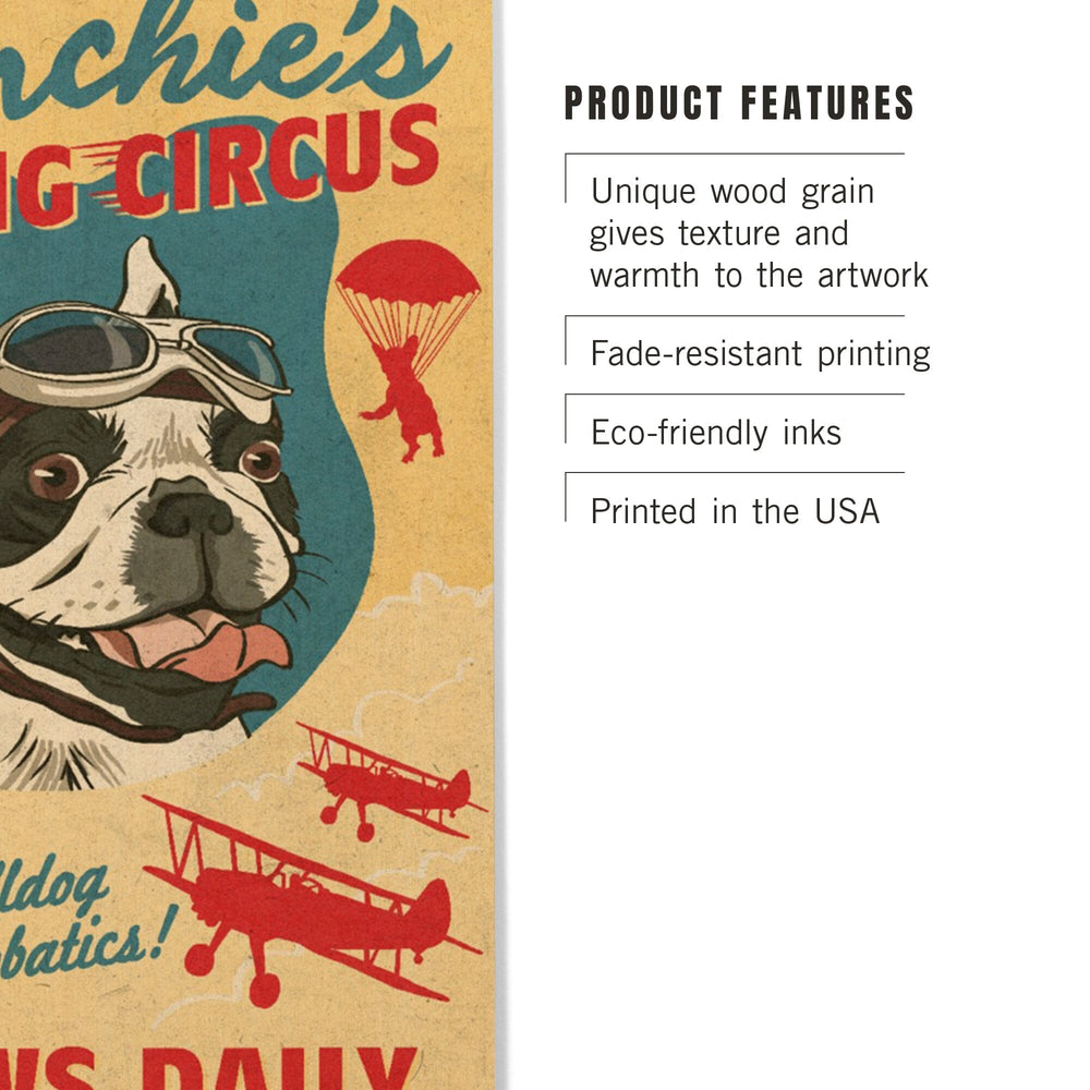 French Bulldog, Retro Flying Circus Ad, Lantern Press Artwork, Wood Signs and Postcards Wood Lantern Press 