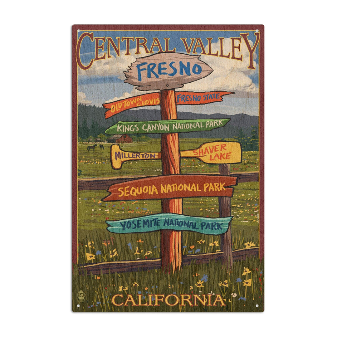 Fresno, California, Destination Sign, Lantern Press Artwork, Wood Signs and Postcards Wood Lantern Press 10 x 15 Wood Sign 