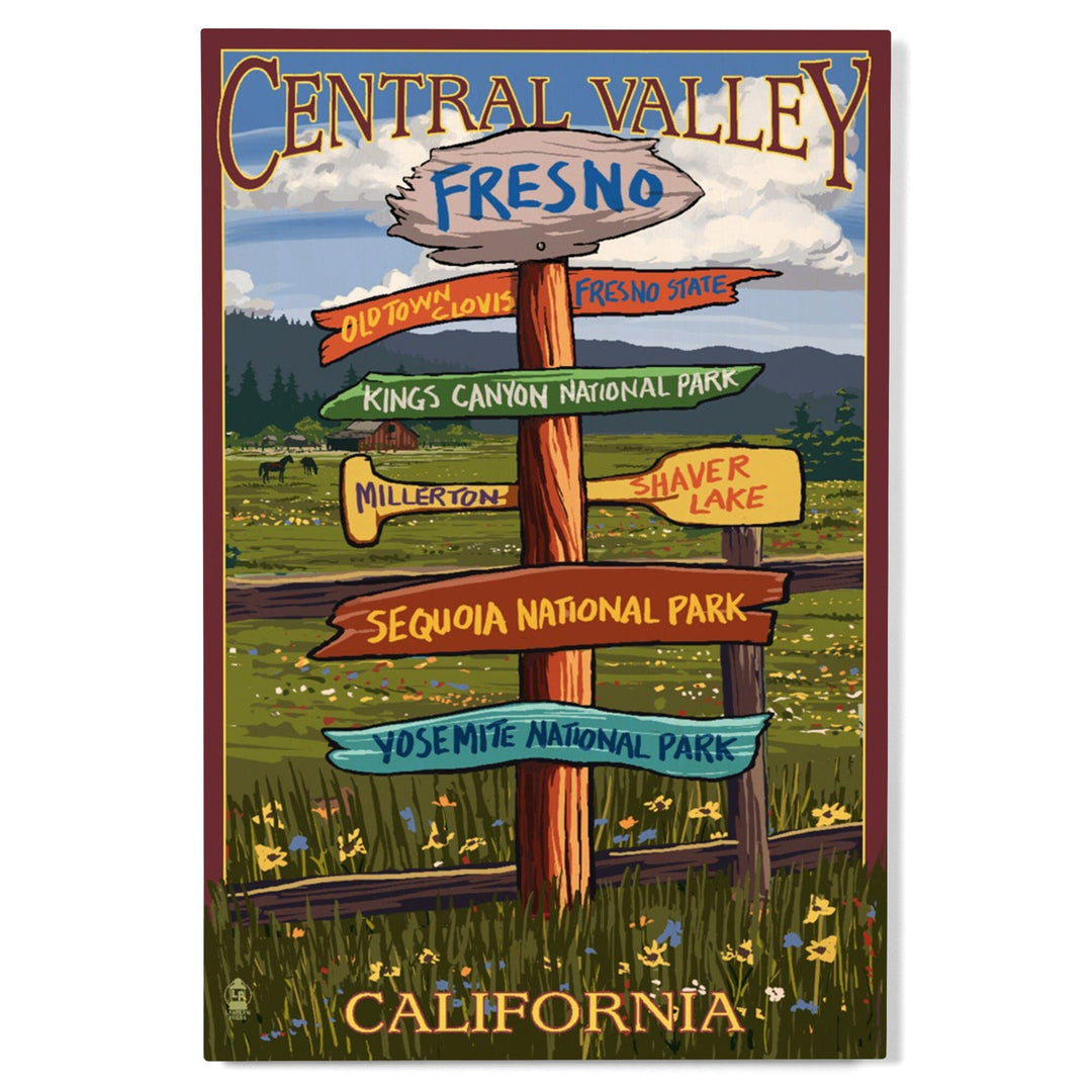Fresno, California, Destination Sign, Lantern Press Artwork, Wood Signs and Postcards Wood Lantern Press 