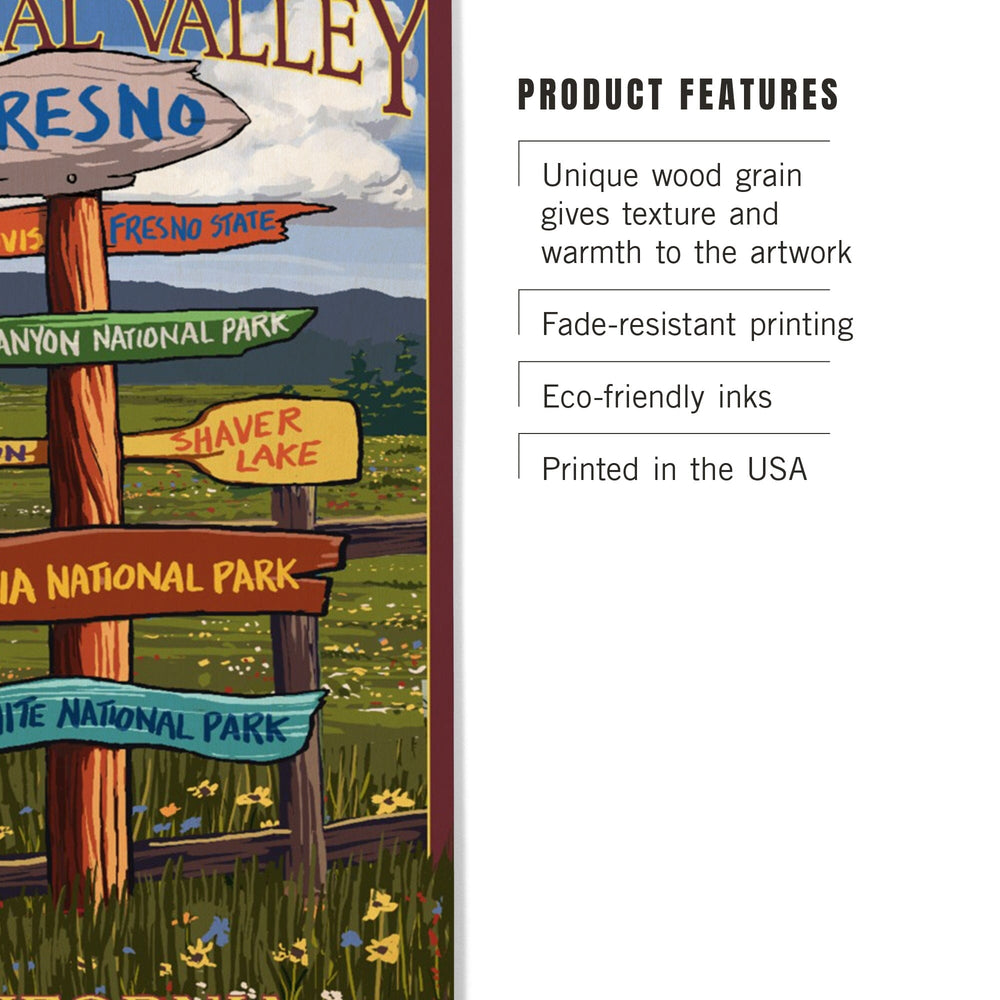 Fresno, California, Destination Sign, Lantern Press Artwork, Wood Signs and Postcards Wood Lantern Press 