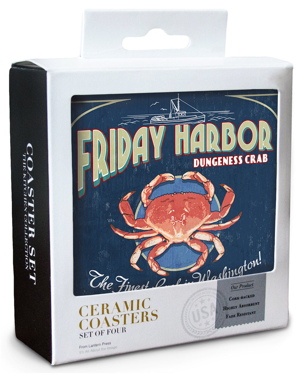 Friday Harbor, San Juan Island, Washington, Dungeness Crab Vintage Sign, Lantern Press Artwork, Coaster Set Coasters Lantern Press 