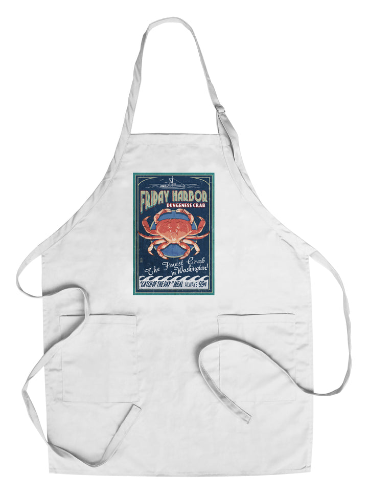 Friday Harbor, San Juan Island, Washington, Dungeness Crab Vintage Sign, Lantern Press Artwork, Towels and Aprons Kitchen Lantern Press Chef's Apron 