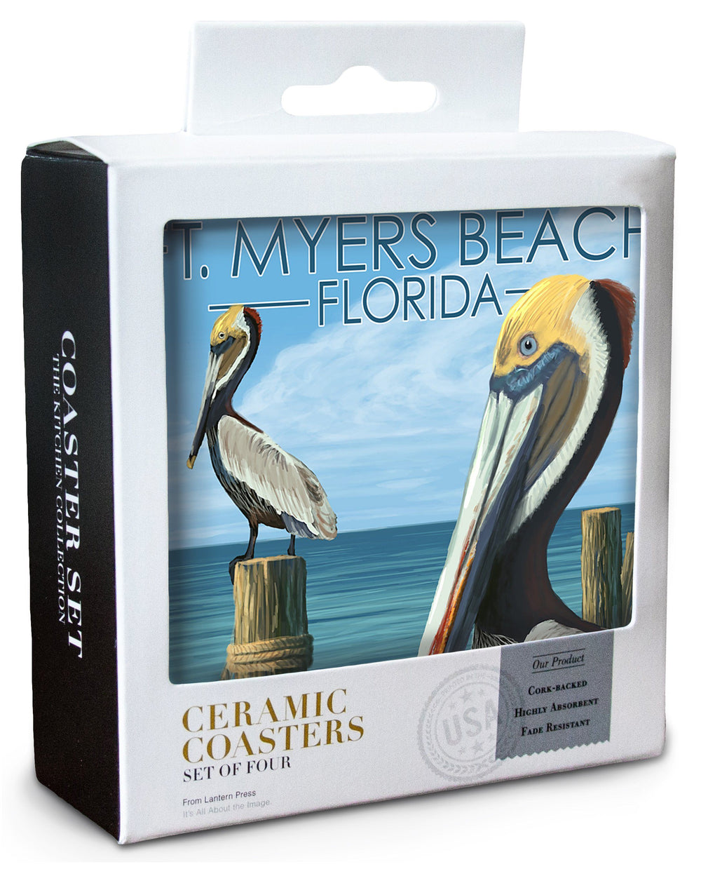 Ft. Myers Beach, Florida, Pelicans, Lantern Press Artwork, Coaster Set Coasters Lantern Press 