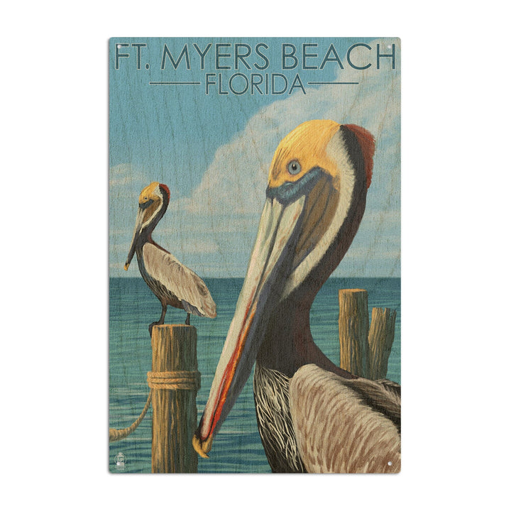 Ft. Myers Beach, Florida, Pelicans, Lantern Press Artwork, Wood Signs and Postcards Wood Lantern Press 10 x 15 Wood Sign 