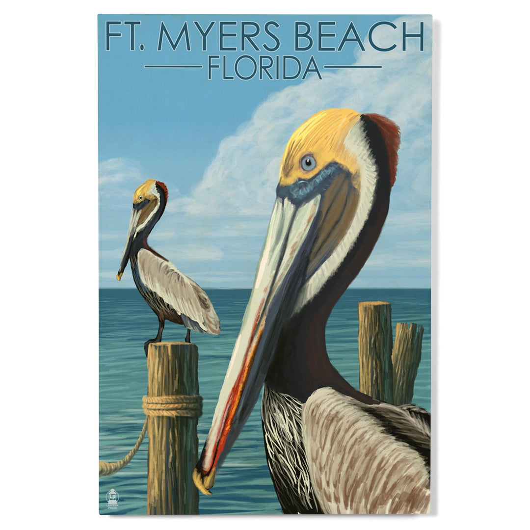 Ft. Myers Beach, Florida, Pelicans, Lantern Press Artwork, Wood Signs and Postcards Wood Lantern Press 