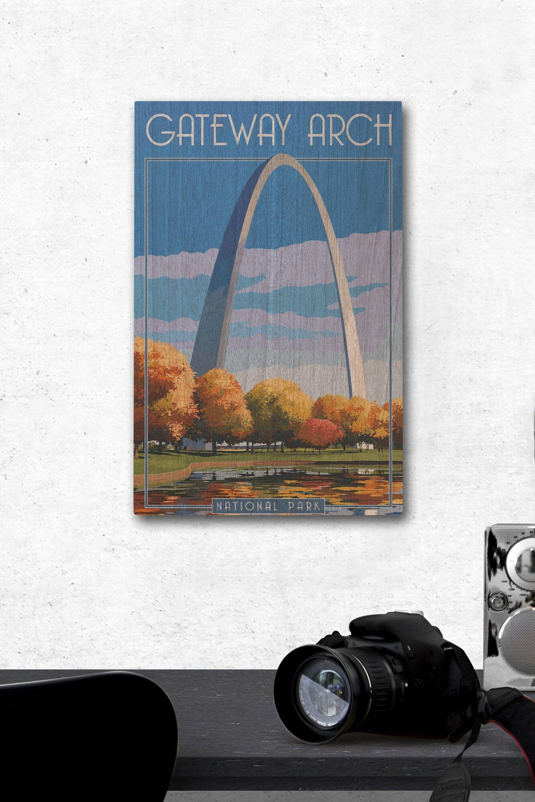 Gateway Arch National Park, Arch and Trees in Fall, Lantern Press Artwork, Wood Signs and Postcards Wood Lantern Press 12 x 18 Wood Gallery Print 