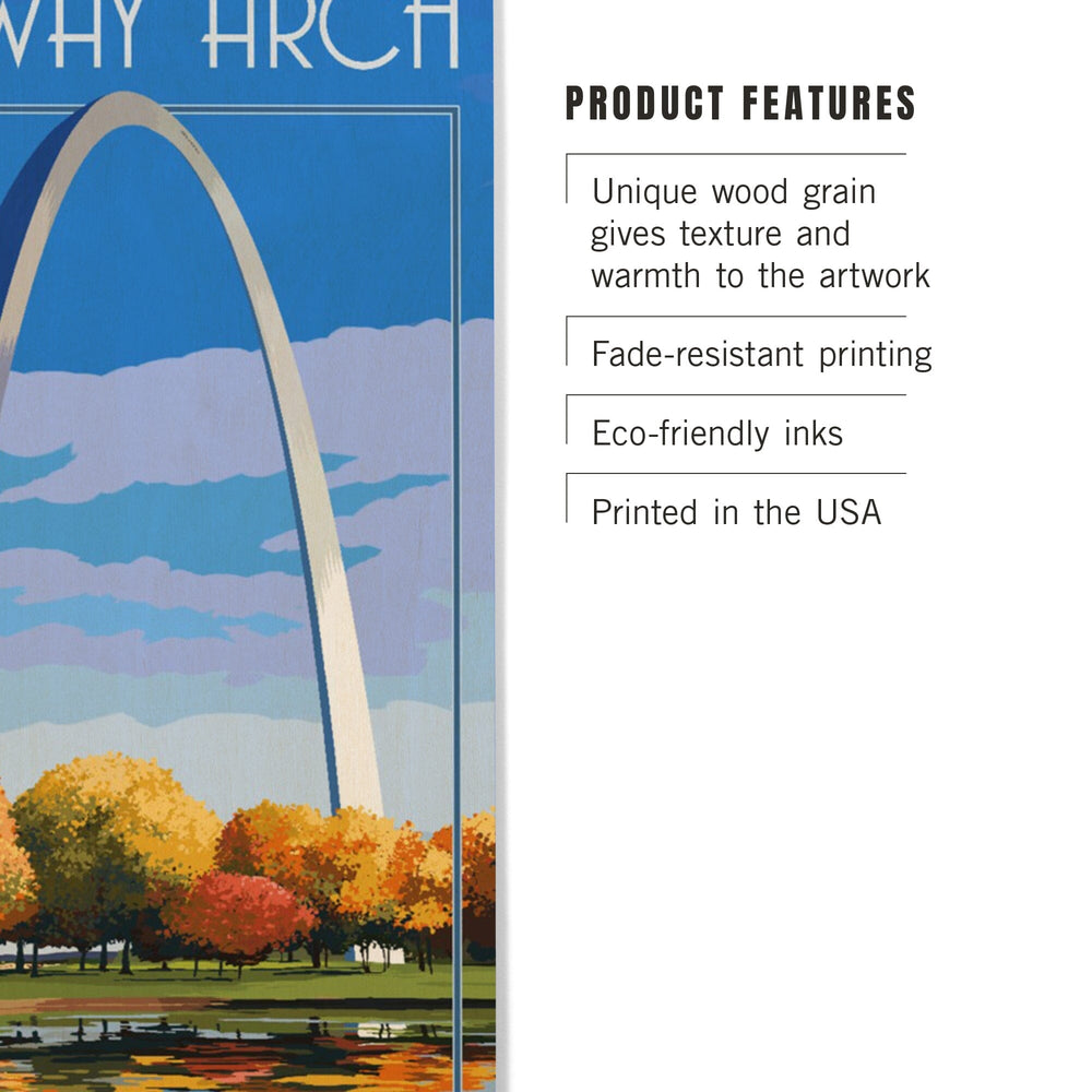 Gateway Arch National Park, Arch and Trees in Fall, Lantern Press Artwork, Wood Signs and Postcards Wood Lantern Press 