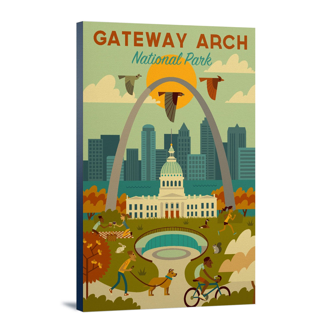 Gateway Arch National Park, Missouri, Geometric National Park Series, Lantern Press Artwork, Stretched Canvas Canvas Lantern Press 12x18 Stretched Canvas 