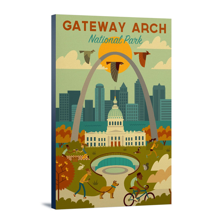 Gateway Arch National Park, Missouri, Geometric National Park Series, Lantern Press Artwork, Stretched Canvas Canvas Lantern Press 24x36 Stretched Canvas 