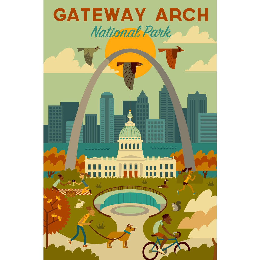 Gateway Arch National Park, Missouri, Geometric National Park Series, Lantern Press Artwork, Towels and Aprons Kitchen Lantern Press 