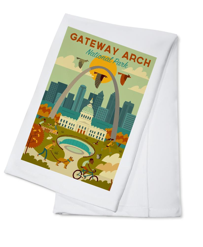 Gateway Arch National Park, Missouri, Geometric National Park Series, Lantern Press Artwork, Towels and Aprons Kitchen Lantern Press Cotton Towel 