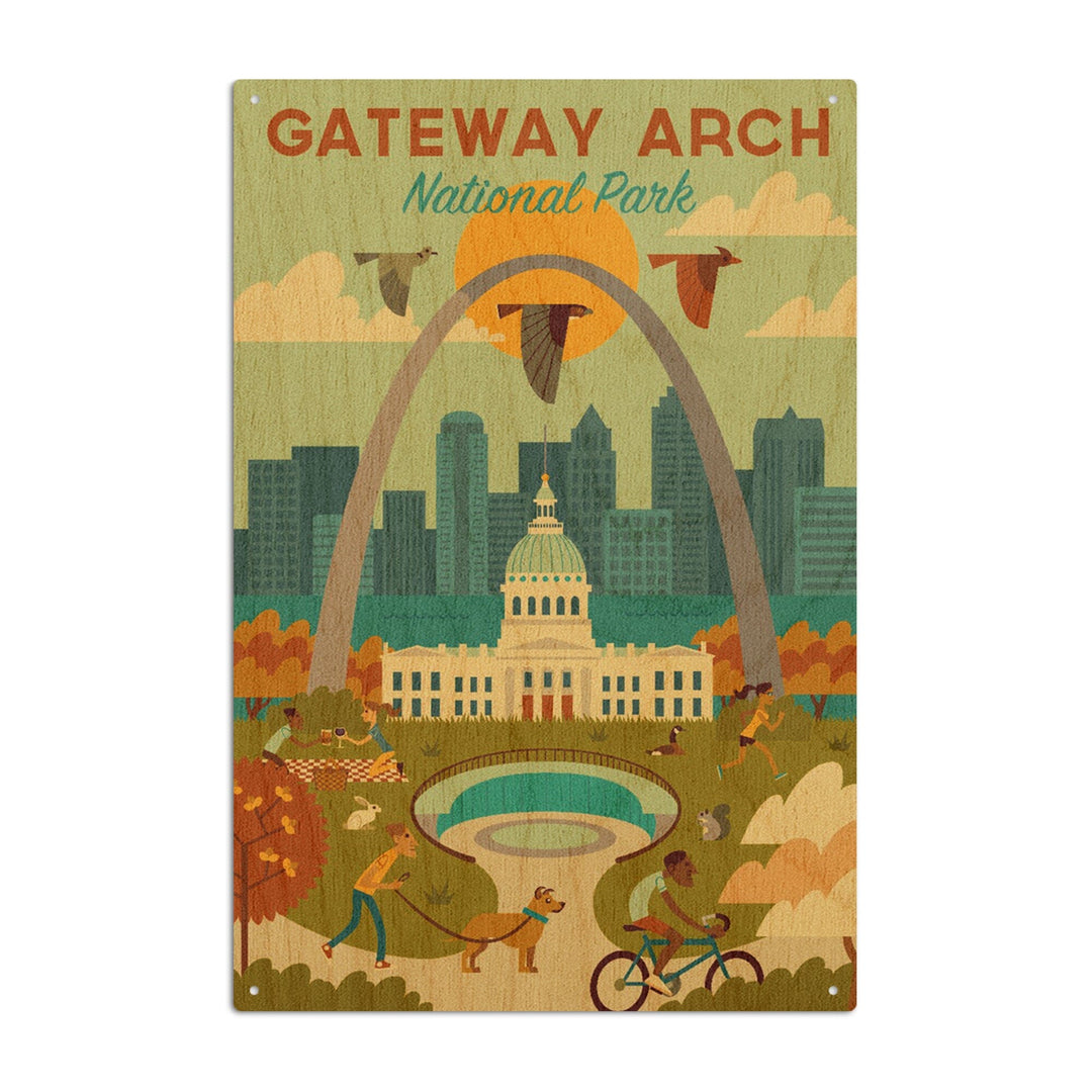 Gateway Arch National Park, Missouri, Geometric National Park Series, Lantern Press Artwork, Wood Signs and Postcards Wood Lantern Press 10 x 15 Wood Sign 