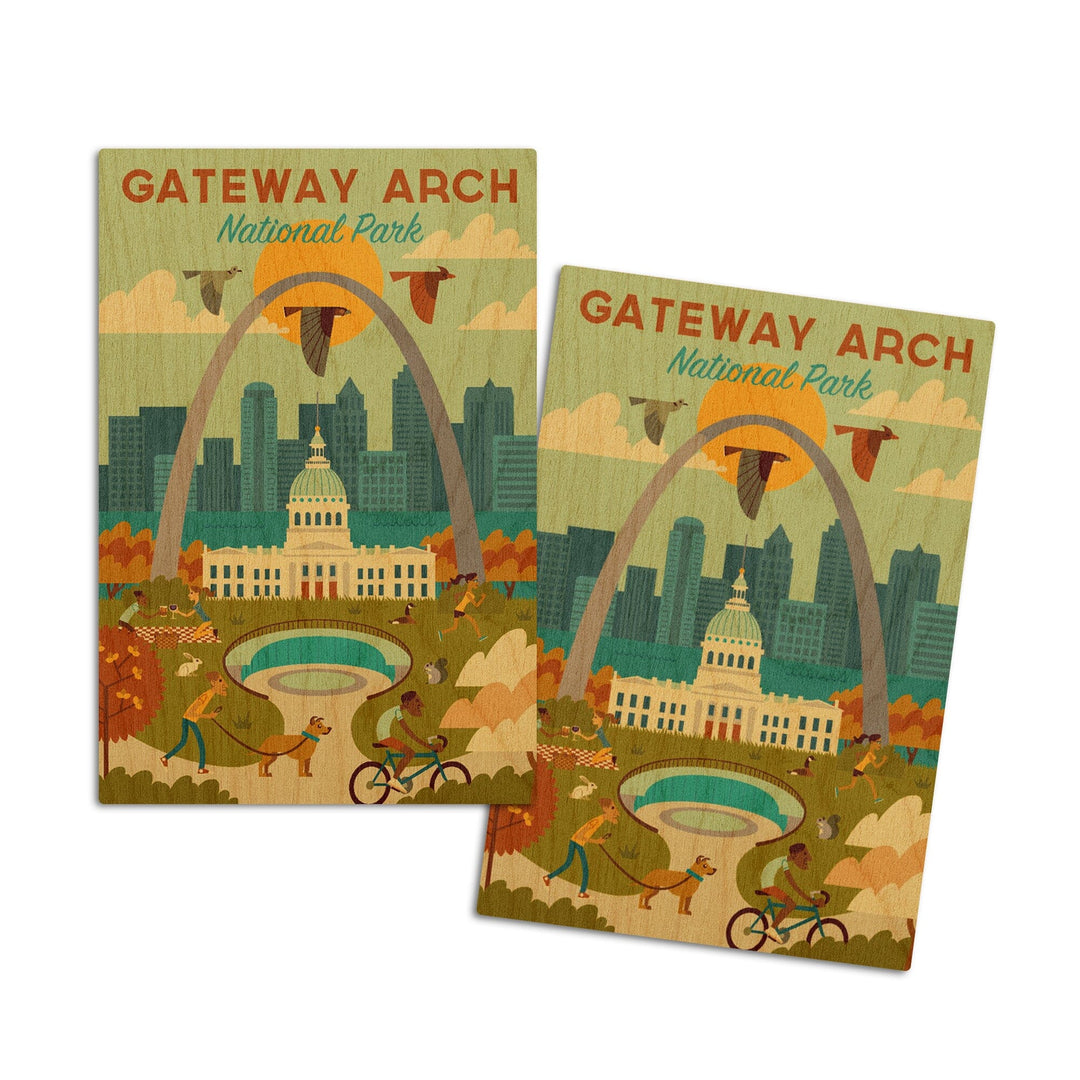 Gateway Arch National Park, Missouri, Geometric National Park Series, Lantern Press Artwork, Wood Signs and Postcards Wood Lantern Press 4x6 Wood Postcard Set 