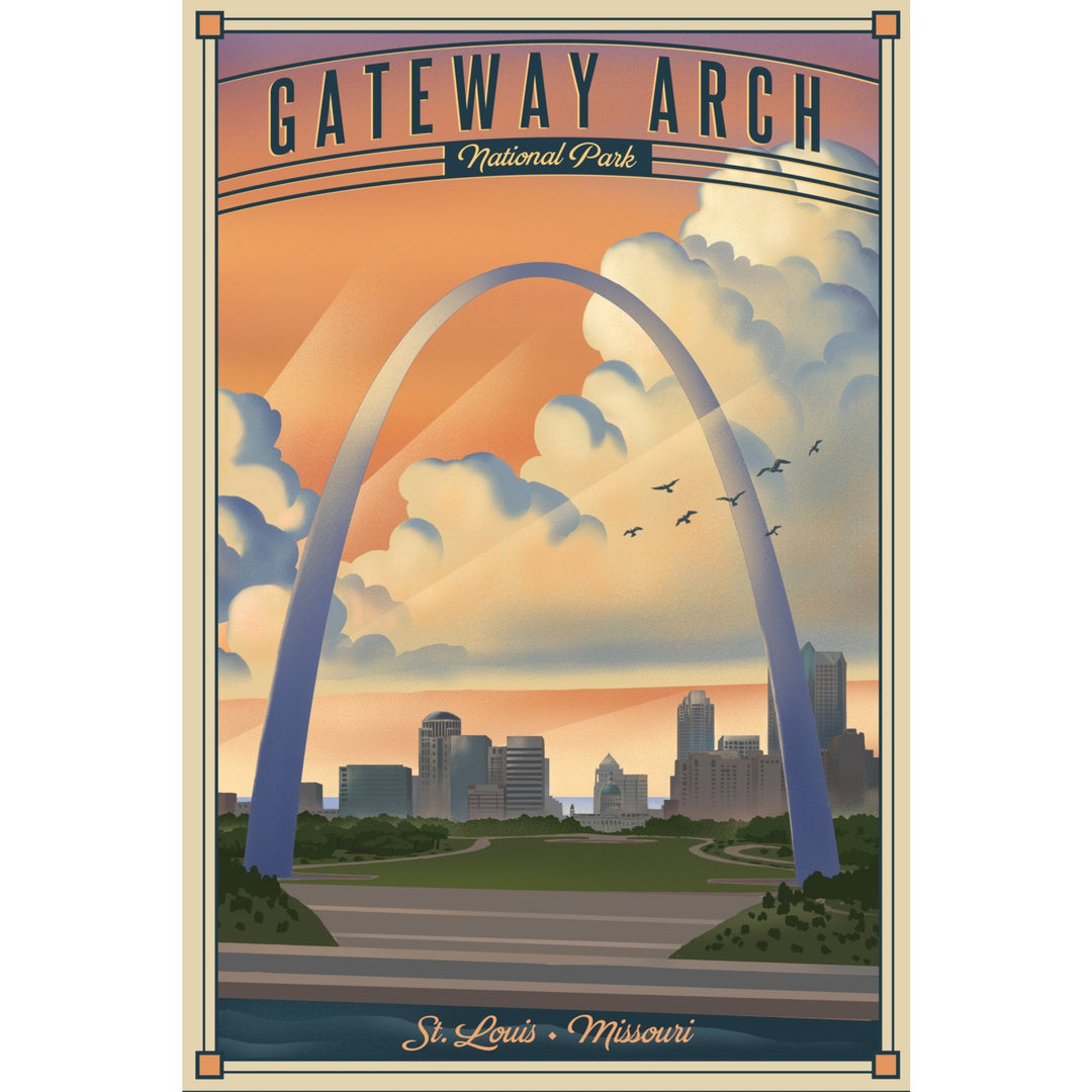 Gateway Arch National Park, Missouri, Lithograph National Park Series, Lantern Press Artwork, Towels and Aprons Kitchen Lantern Press 