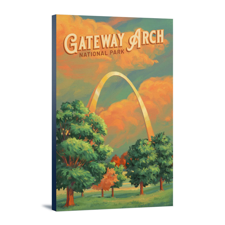 Gateway Arch National Park, Missouri, Oil Painting, Lantern Press Artwork, Stretched Canvas Canvas Lantern Press 12x18 Stretched Canvas 