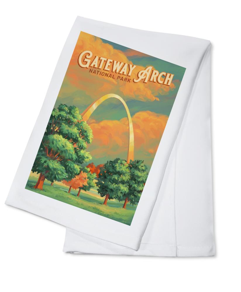 Gateway Arch National Park, Missouri, Oil Painting, Lantern Press Artwork, Towels and Aprons Kitchen Lantern Press Cotton Towel 