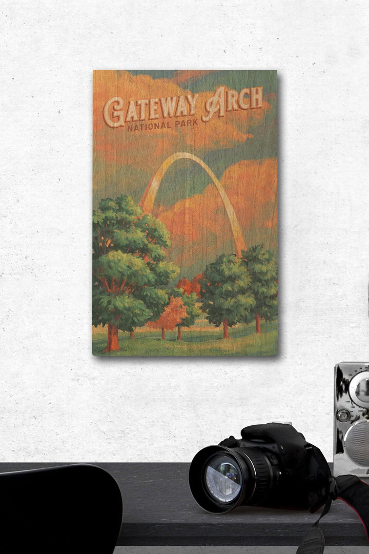 Gateway Arch National Park, Missouri, Oil Painting, Lantern Press Artwork, Wood Signs and Postcards Wood Lantern Press 12 x 18 Wood Gallery Print 