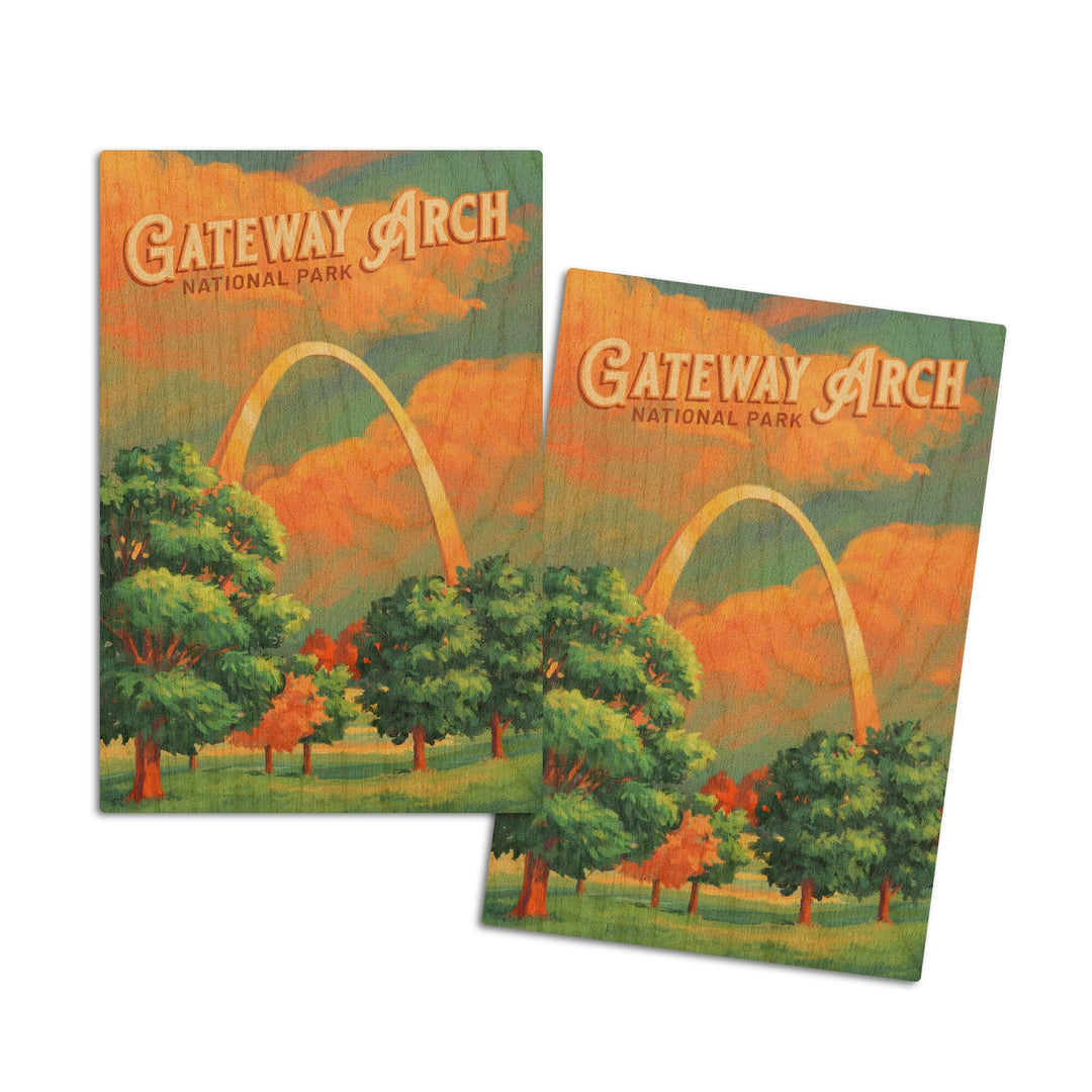Gateway Arch National Park, Missouri, Oil Painting, Lantern Press Artwork, Wood Signs and Postcards Wood Lantern Press 4x6 Wood Postcard Set 