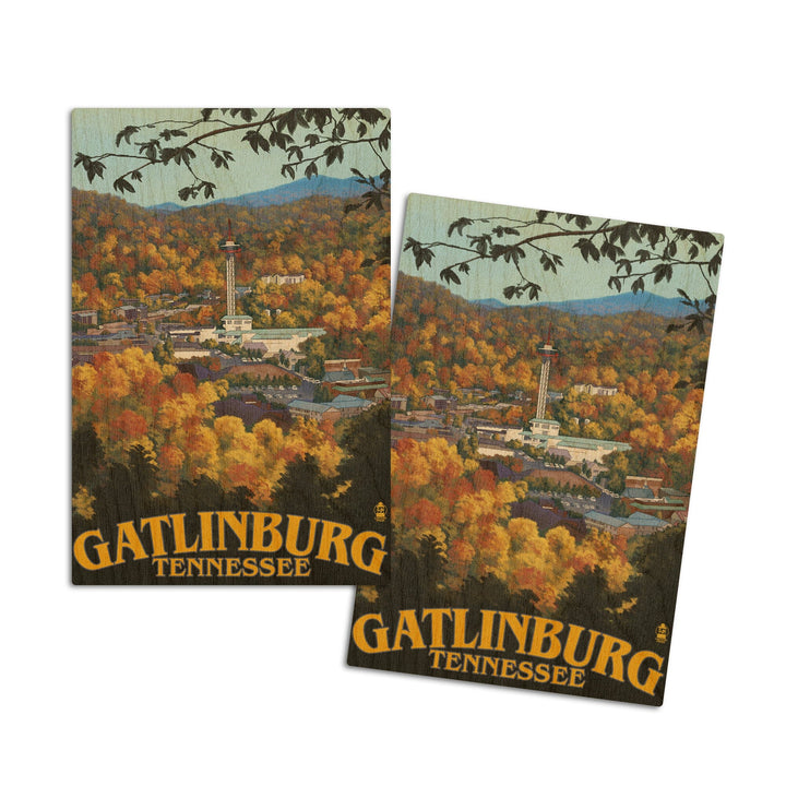 Gatlinburg, Tennesseee, Town Scene, Lantern Press Artwork, Wood Signs and Postcards Wood Lantern Press 4x6 Wood Postcard Set 