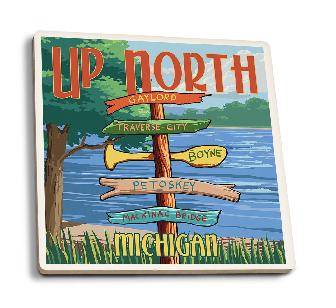 Gaylord, Michigan, Up North, Destinations Sign, Lantern Press Artwork, Coaster Set Coasters Lantern Press 