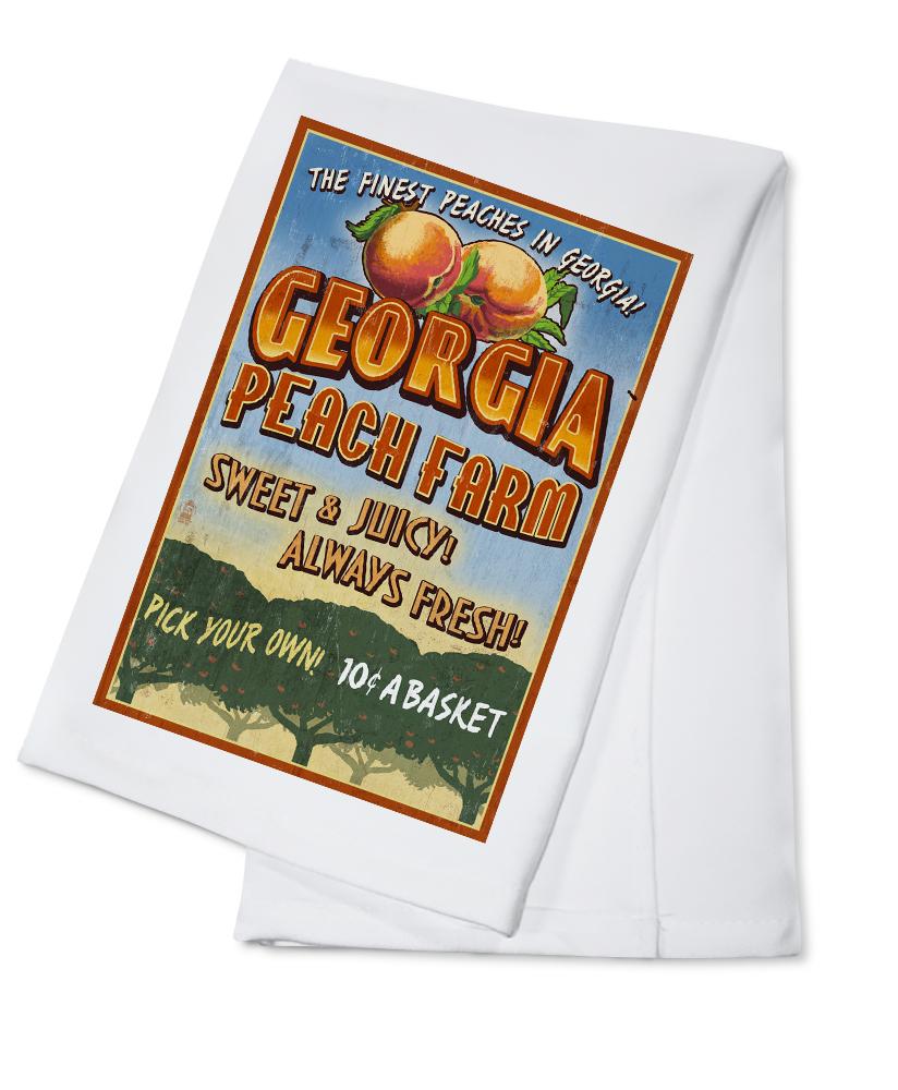 Georgia, Peach Farm Vintage Sign, Lantern Press Artwork, Towels and Aprons Kitchen Lantern Press Cotton Towel 