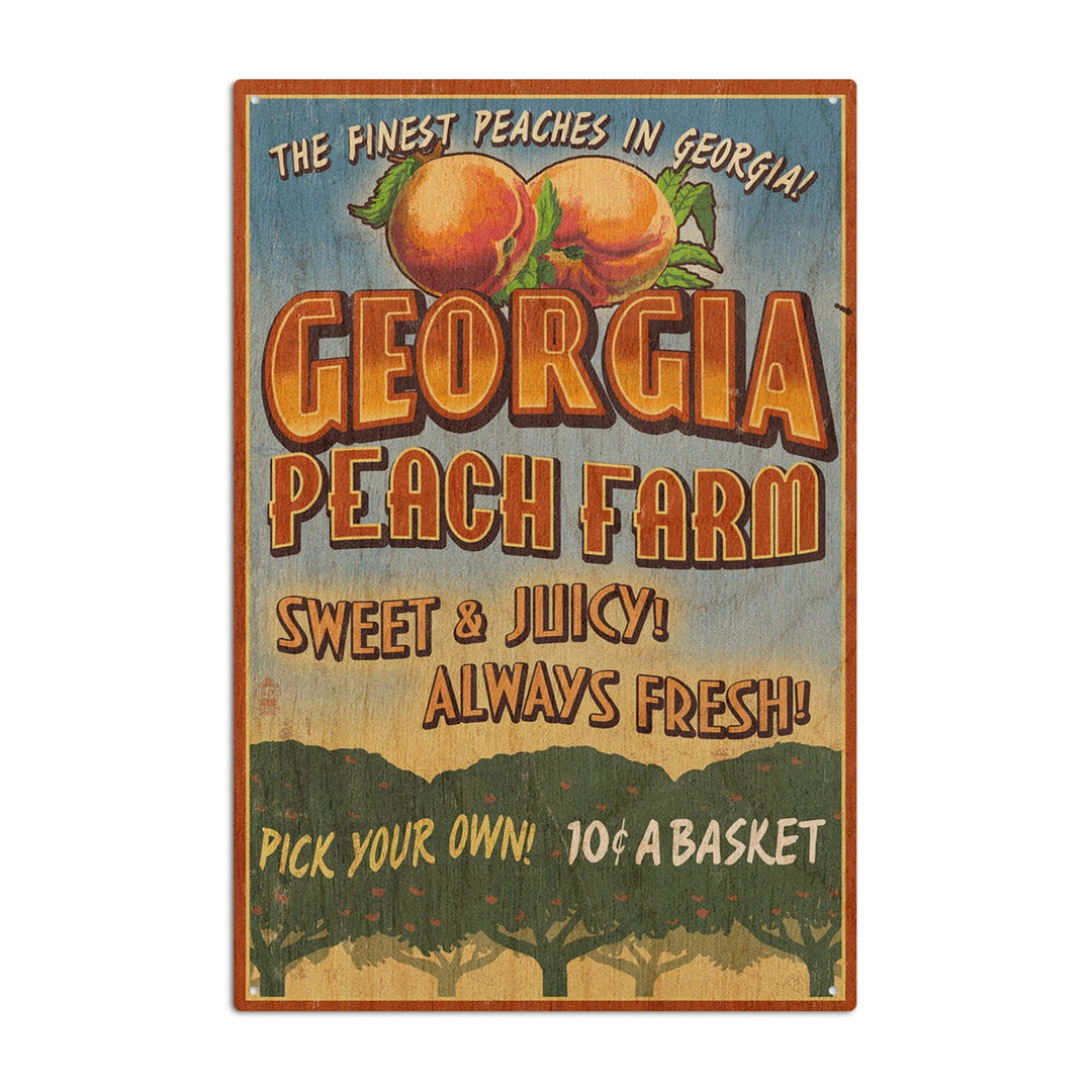 Georgia, Peach Farm Vintage Sign, Lantern Press Artwork, Wood Signs and Postcards Wood Lantern Press 10 x 15 Wood Sign 